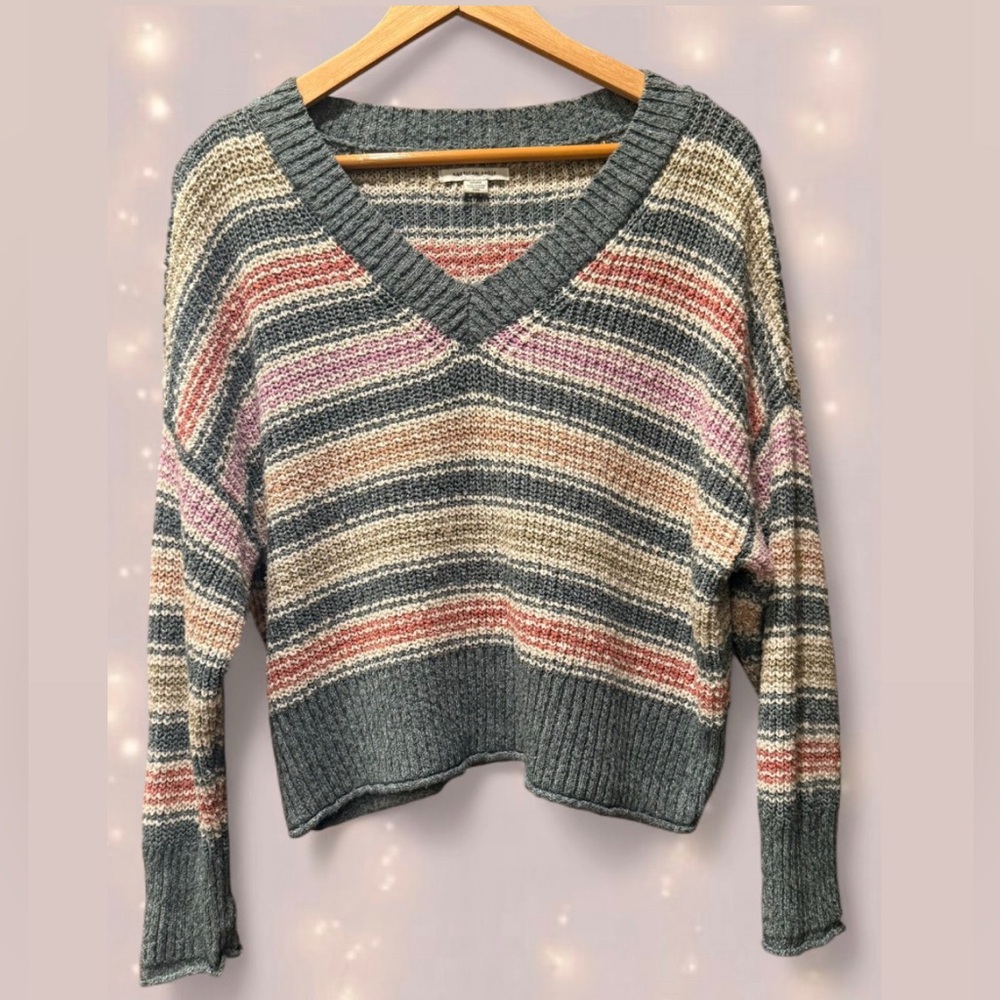 American Eagle Outfitters Multicolor V-Neck Lightweight Sweater